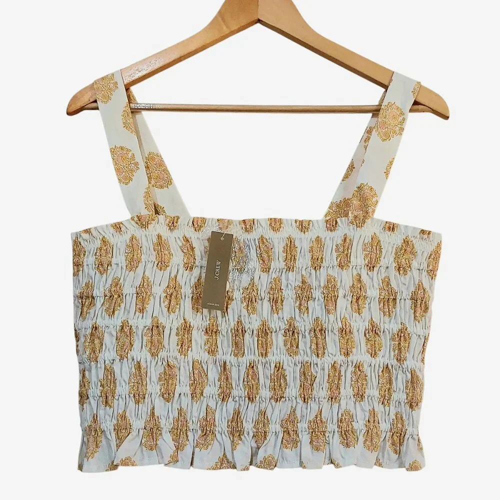NWT J. Crew Smocked Crop Top and Mini Skirt Matching Set 100% Organic Cotton - L